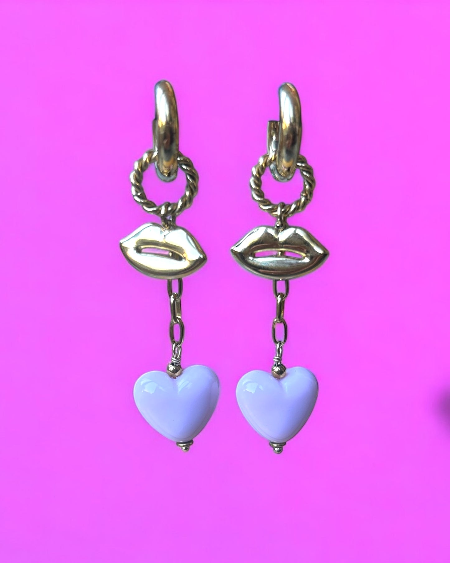 Oorbel Heart Lip Pink