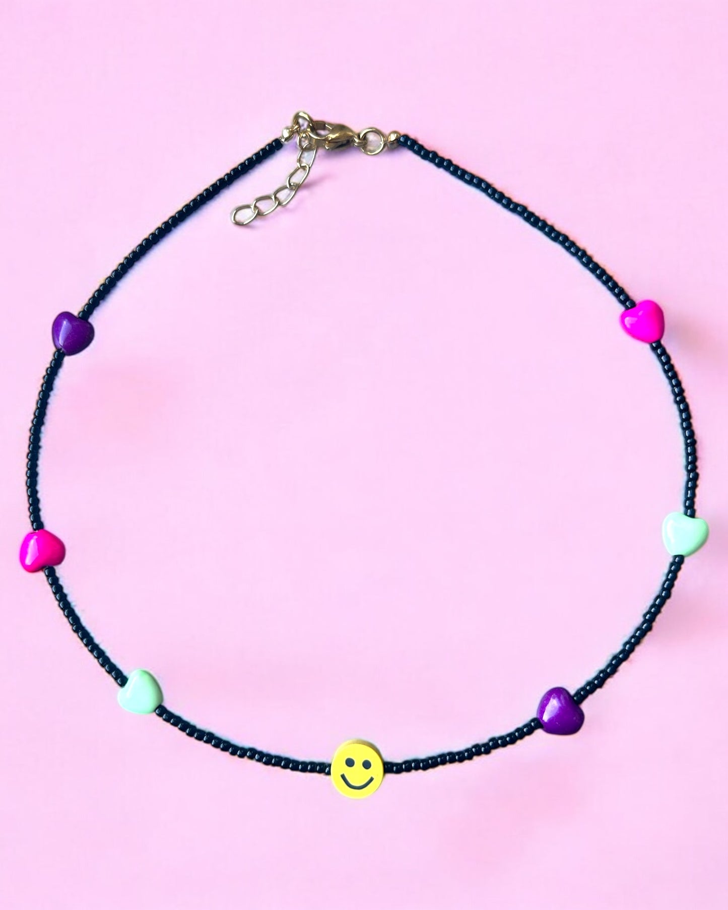 Kralen ketting smiley hartjes